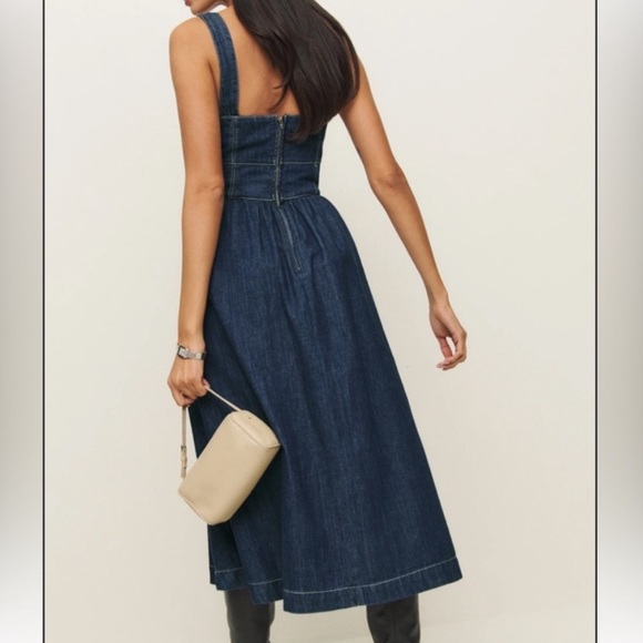 Reformation Tagliatelle Denim Midi Dress Ellis Wash Western Preppy Coastal 12 - Picture 2 of 10